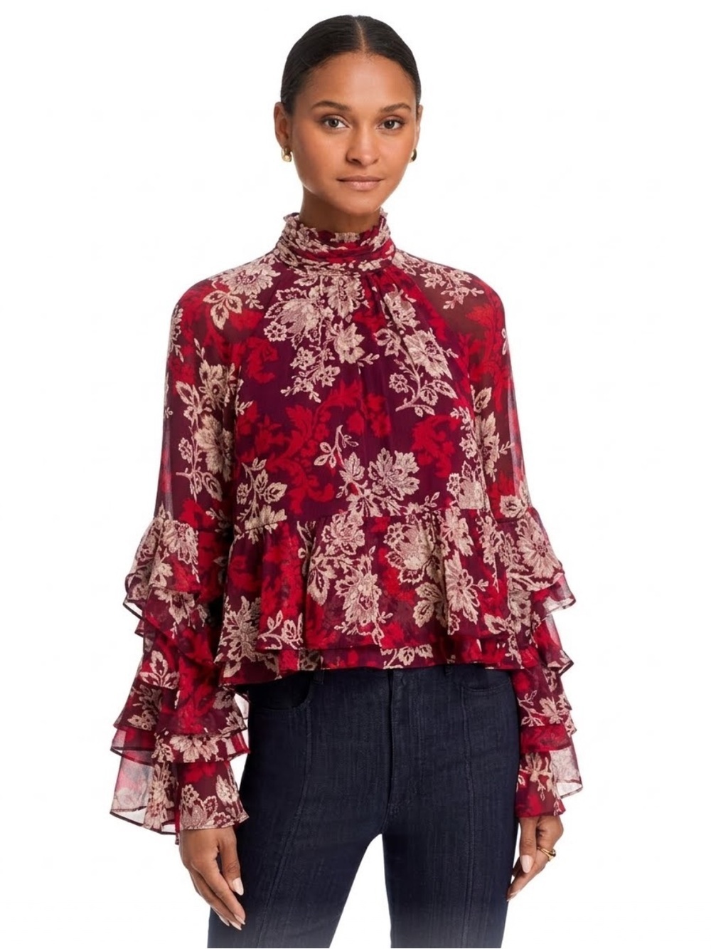 Like New! Cinq à Sept Gilded Paisley Skylah Ruffle Sleeve Blouse Small